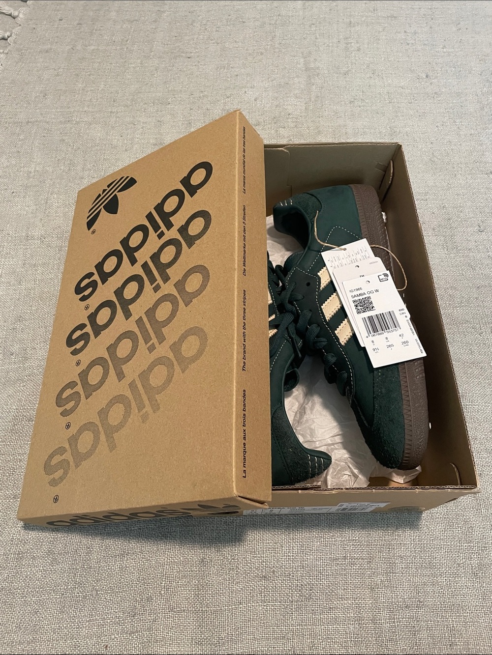 Adidas Dark Green Suede Sneakers with Cream Stripes